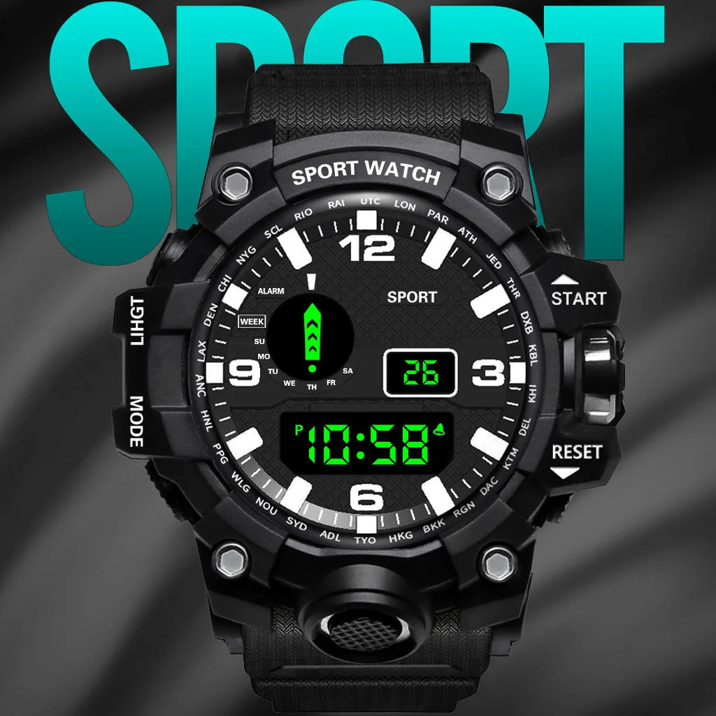 Men's Watch Fashion Sports Electronic Wristwatch Large dial Multifunctional Waterproof Luminous Alarm Kids Male's Military Watch