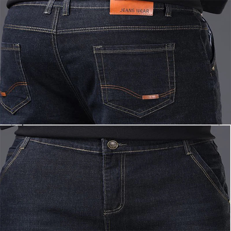 Men Fashion Plus Size 38 40 Black Jeans Male Business Daily Casual Loose Denim Pants Minimalist Stretch Straight Leg Trousers