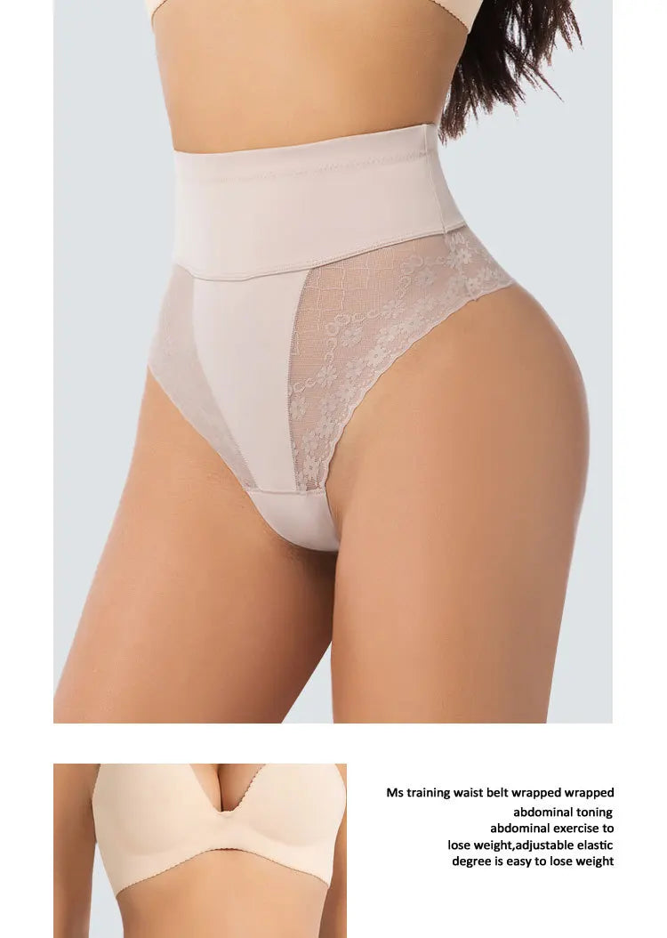 High Waist Tummy Control Women Seamless Panties Sexy Flroal Lace Splicing Thongs Tight Elastic Breathable Soft Lingerie