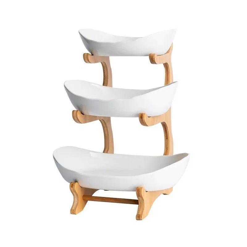 Partitioned Wooden Serving Tray, Natural Bamboo Snack & Fruit Platter for Kitchen Table, Perfect for Party, Family, Housewarming