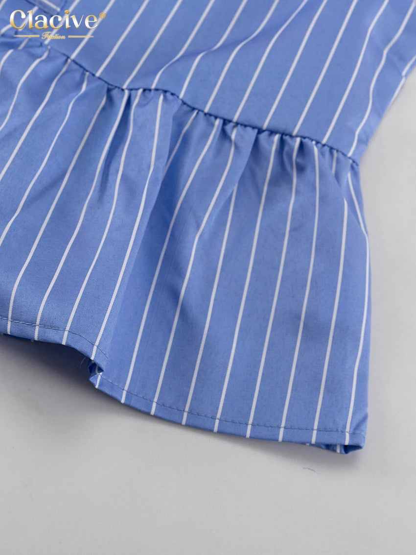 Clacive Summer Loose Blue Stripe 2 Piece Set Woman Outfit 2025 Fashion Sleeveless Tank Top With High Waist Wide Pants Set Female