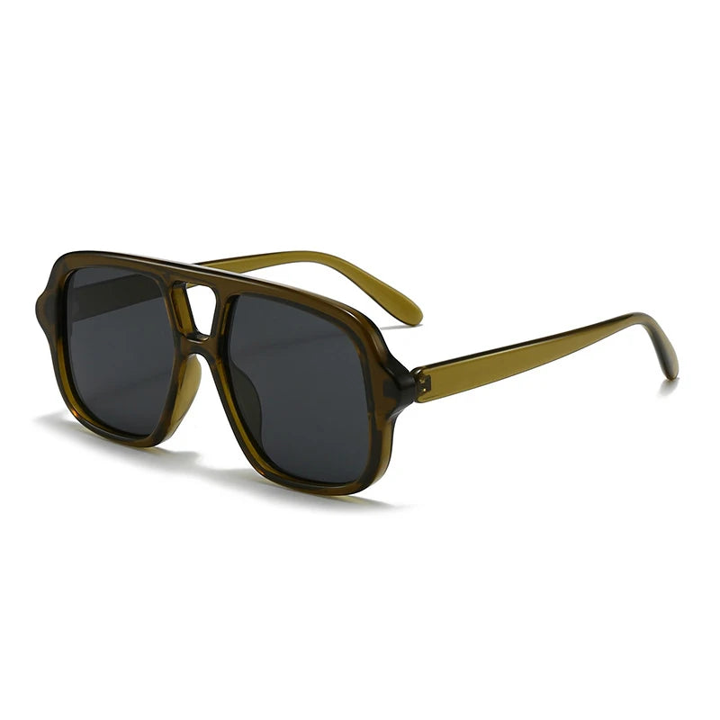 SO&EI Ins Popular Fashion Double Bridges Square Men Sunglasses Vintage Punk Yellow Blue Shades UV400 Men Trending Sun Glasses