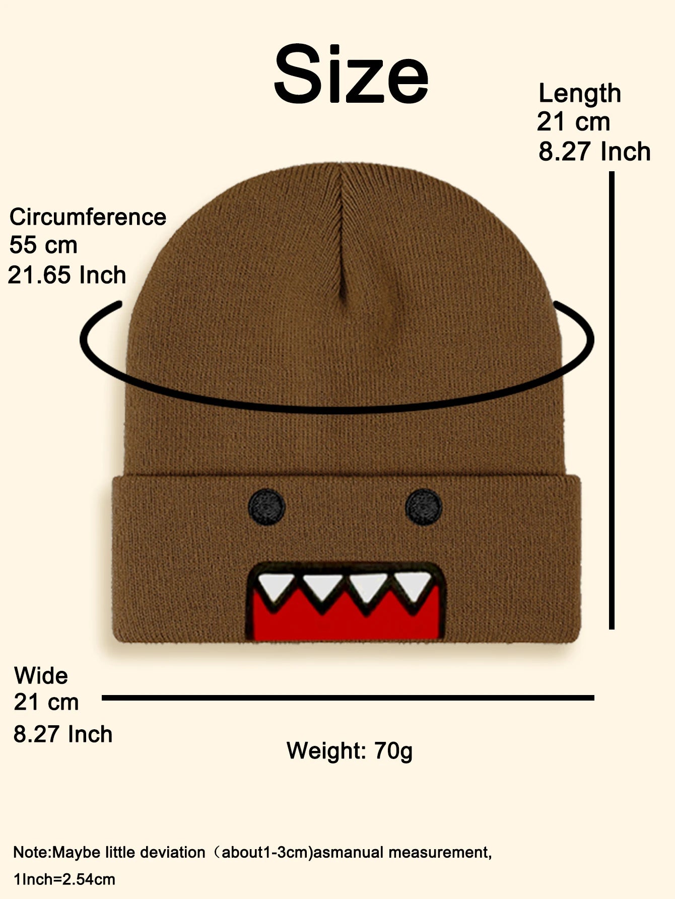 Domo Kun Cartoon Embroidered Knitted Hat Autumn Winter Outdoor Warm Windproof Hip Hop Casual Trendy Style for Men Women
