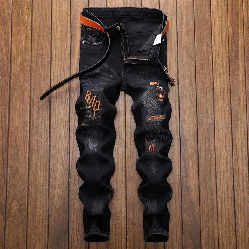 2024 Spring and Autumn New Fashion Trend Retro Ripped Small Foot Pants Men's Casual Slim Breathable Elastic High-Quality Jeans