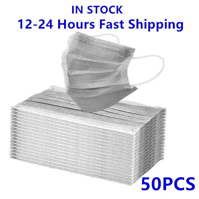 In Stock 10/50PCS Mask Disposable Face Mask Black Nonwove 3 Layers Mouth Mask Filter Anti Dust Breathable Protective Adult Masks