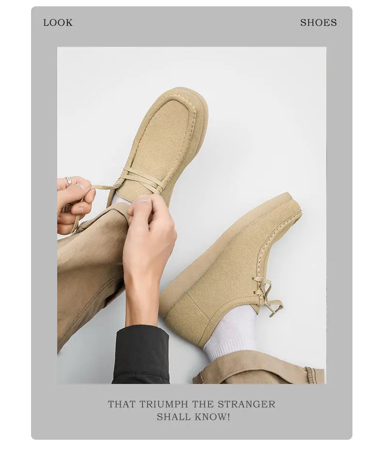 Retro Handmade Men's Casual Shoes Low Top Velvet Surface Smoke Rubber Spring Autumn British Style Flat Heel round Toe N-1