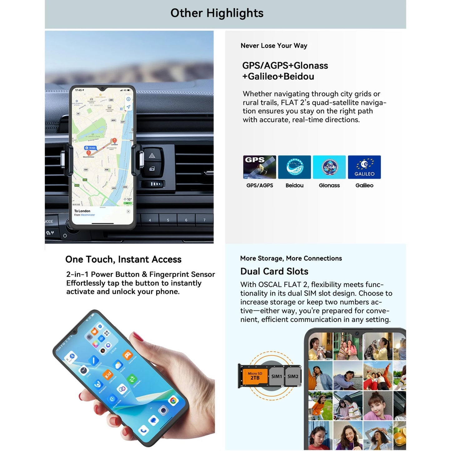 Blackview OSCAL FLAT 2 Smartphone 6.6'' 90Hz 4GB 128GB Unisoc T606 Octa Core 13MP+8MP Camera 5000mAh Face Unlock 4G Mobile Phone