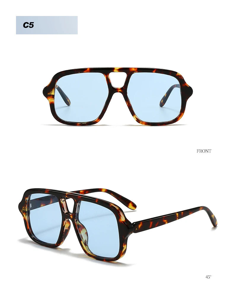 SO&EI Ins Popular Fashion Double Bridges Square Men Sunglasses Vintage Punk Yellow Blue Shades UV400 Men Trending Sun Glasses