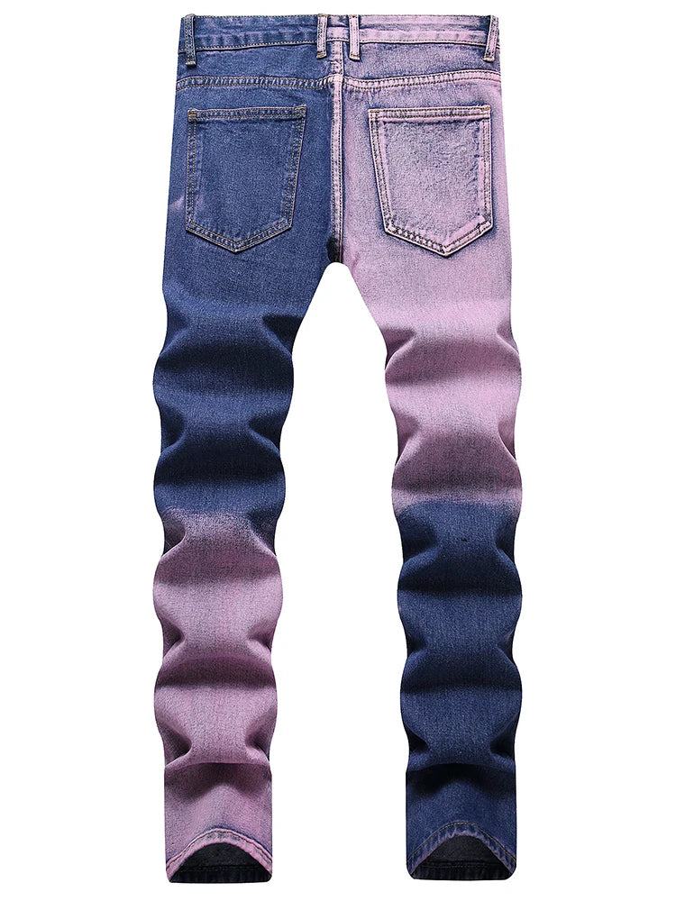 Purple Ripped Men's Jeans Spring Summer Slim Fit Straight Hole Cotton Denim Pants Distressed Destroyed Streetwear 28-40