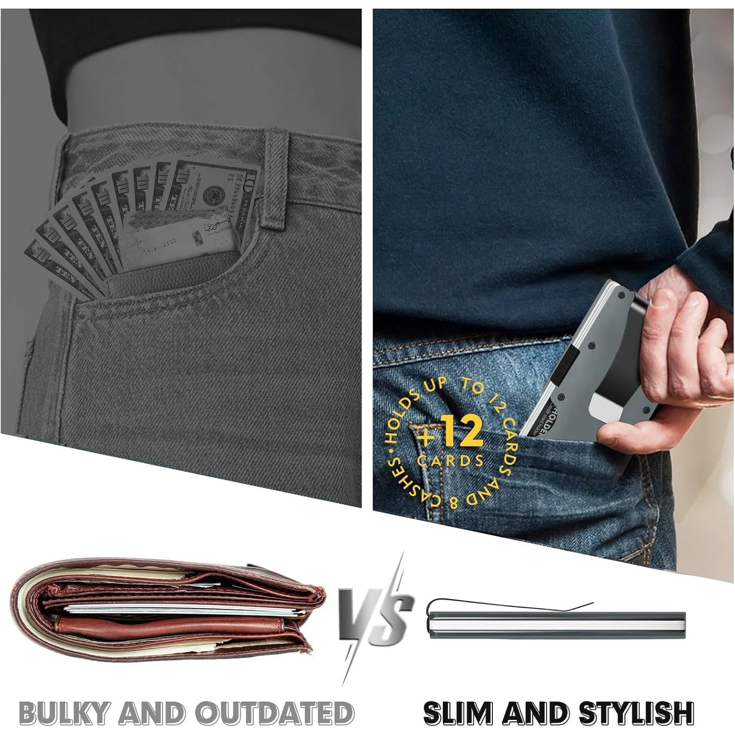 Minimalist Wallet for Men & Women - Slim RFID Wallet, Scratch Resistant, Credit Card Holder & Money Clip, Easily Removable Money