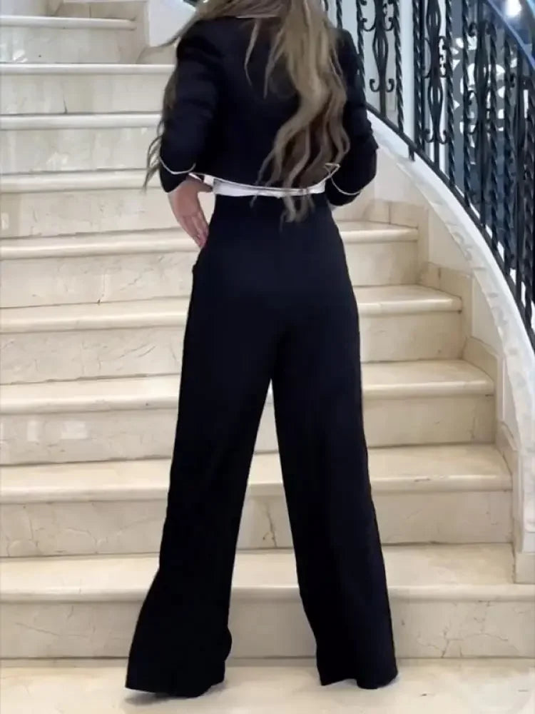 Bonboho Women's Casual Pants Set Blazer Coat and Wide Leg Pants 2024 Spring and Summer Stylish Two-piece Suit for Office Ladies