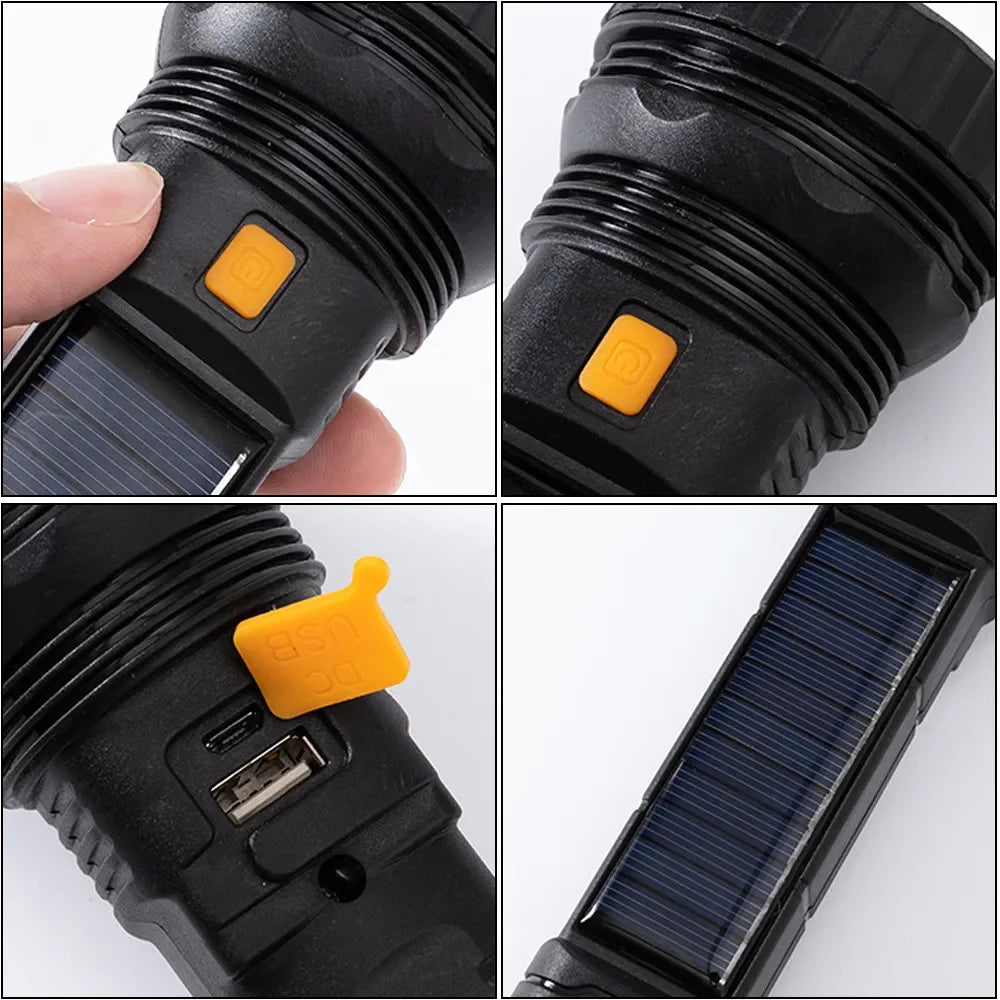 1PC Multi-function Solar LED Flashlight Outdoor Long Range Torch Emergency Power Bank LED Solar Flashlight olight torch