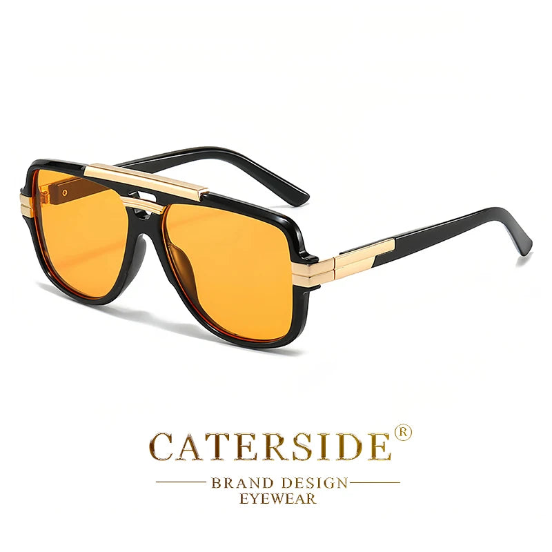 CATERSIDE Retro Square Big Frame Sunglasses Men Flat Top Double Bridge Pilot Punk Sun Glasses Women's Party Travel Eyewear UV400