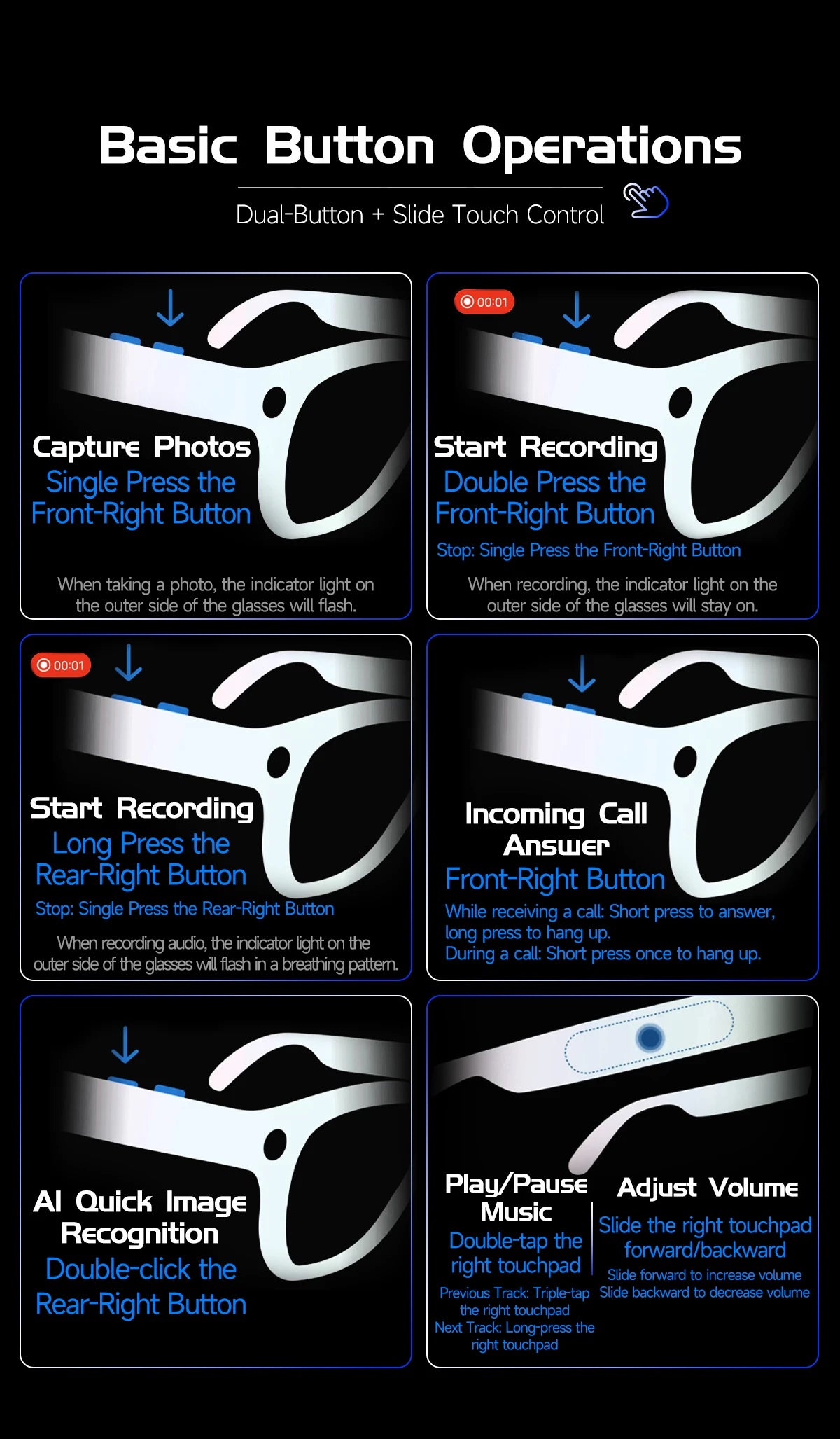 AI Smart Translation Smart Glasses 8 Million HD Camera Optical Image Stabilization Dual Microphone Noise Reduction Smart Glasses