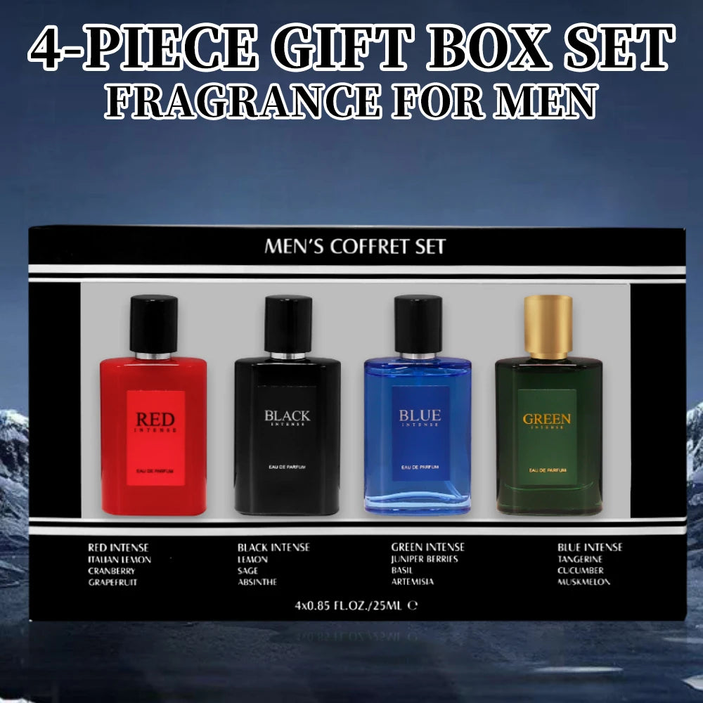 Men's Eau De Toilette Spray Gift Box 4-Piece Set 0.85 Fl Oz/bottle EDT Gifts for Men Long Lasting Fragranc Men's Travel Coffret