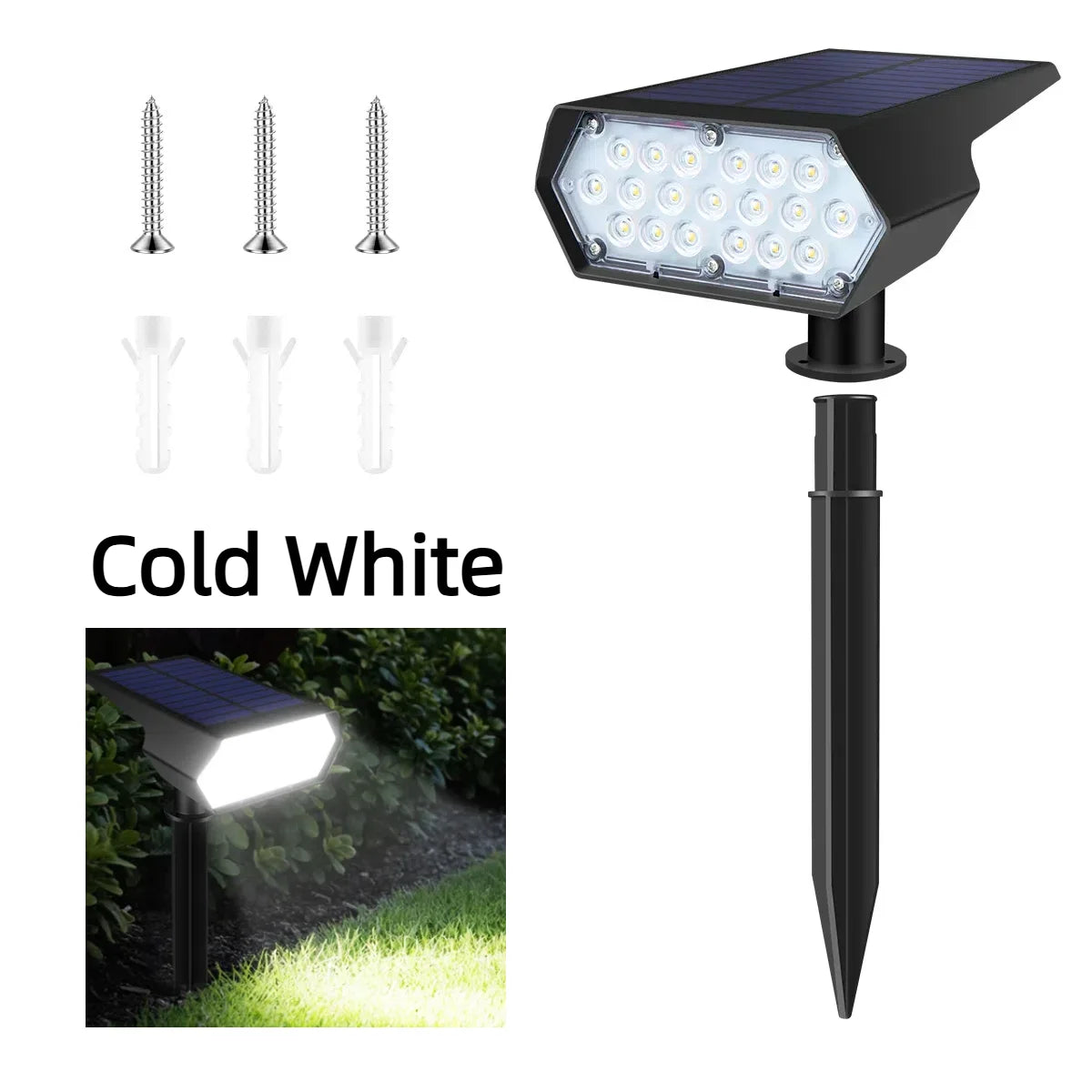 Dimmable LED Solar Spotlight With Monocrystalline Silicon Solar Panel Fast Charge For Outdoor Landscape Wall Pathway Garden Yard