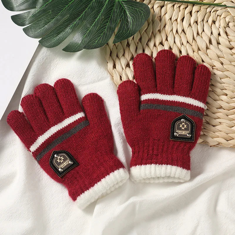 Winter Children's Gloves Warm Double Inner Wool Boy Girl Cold-Proof Kawaii Kids Soft Thick Autumn Elastic Travel Knitted Gloves