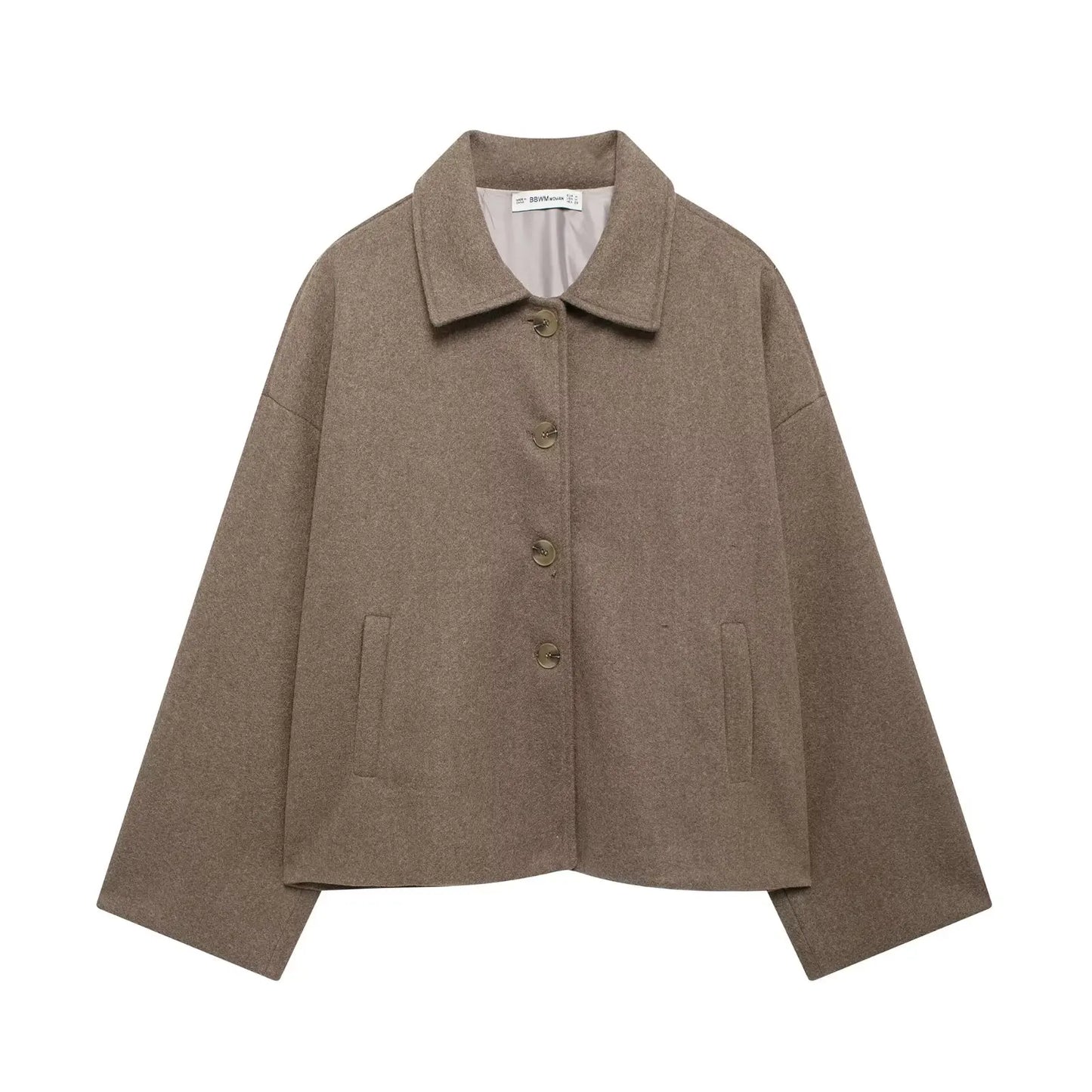 HH Women Fashion Single-Breasted Lapel Pocket Decorate Casual Slim Jacket Female Autumn High Street Long Sleeves Short Coat