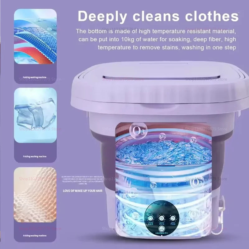 8L Portable Foldable Washing Machine With Drain Hose Full Automatic Mini Laundry Machine For Socks Underwear Travel Camping Dorm