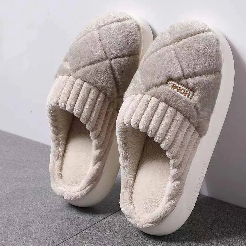 Home Couple Slippers Autumn Winter Warm Anti-slip Indoor Plush Soft Shoes Comfortable Cotton Thicken Sleeping Slippers Woman Men