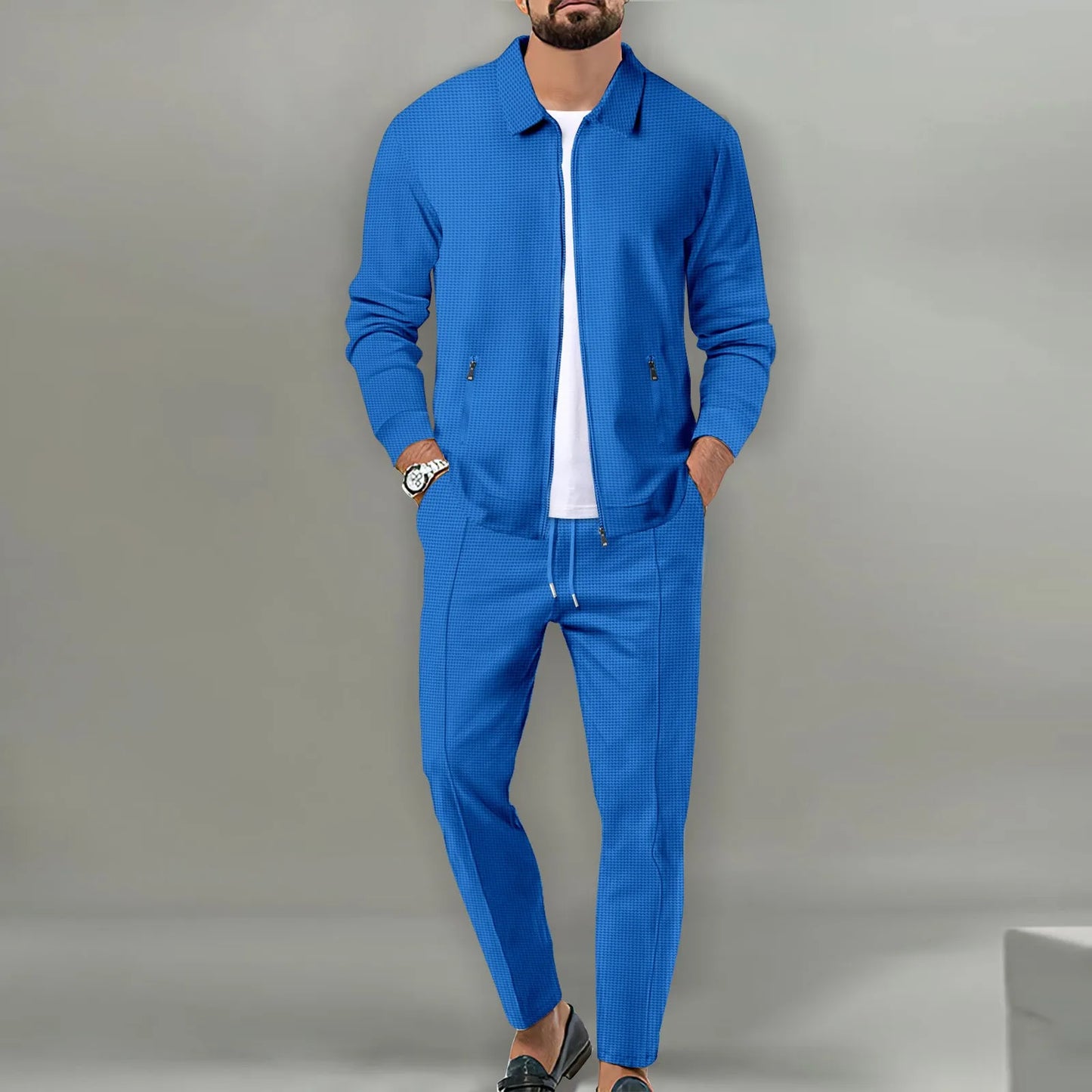 The new 2025 spring and autumn sports men's youth popular solid color jacket jacket trousers two leisure sports suit