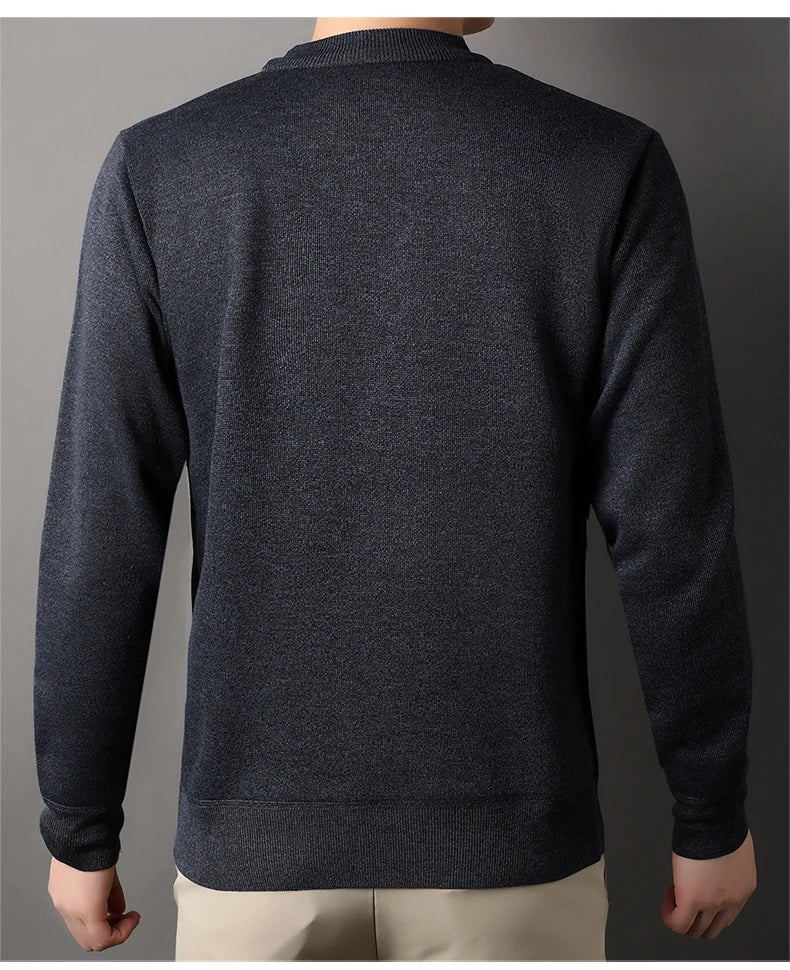 Round Necked Sweater for Men with Plush Insulation and Inner Layer for Men with Bottom Layer Men's Autumn and Winter Black Knit