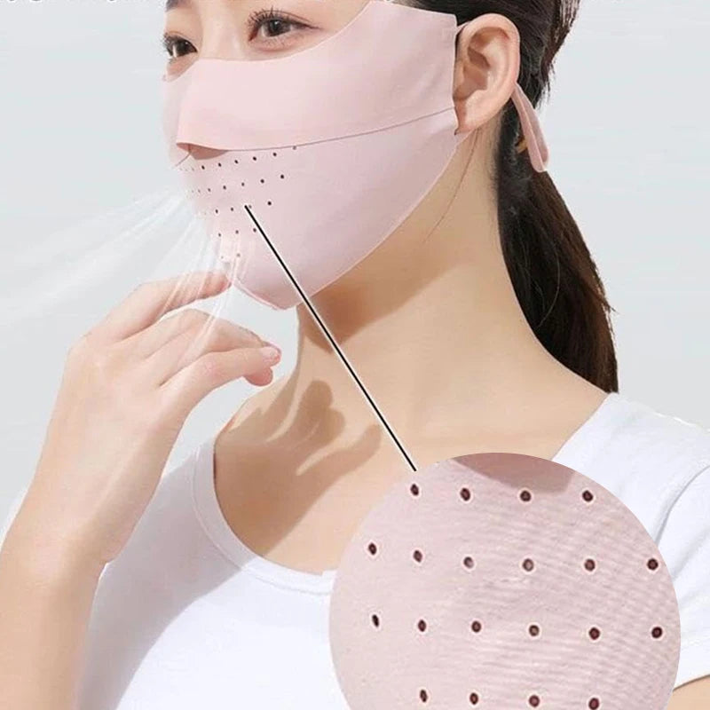 Summer Ice Silk Face Mask UV Sun Protection Respirator Men Women Adjustable Breathable Mask for Outdoor Running Cycling Sports