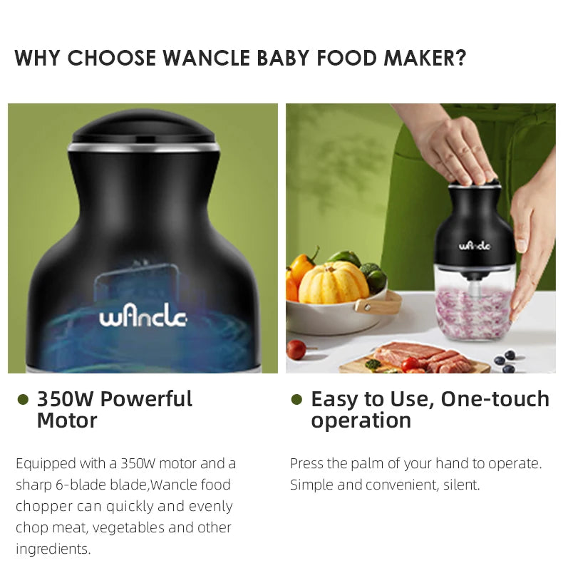 Wancle 0.6L Household Meat Grinder Food Processor Stainless Steel Blade 350W High Power Vegetable Fruit Chopper Kitchen Grinder