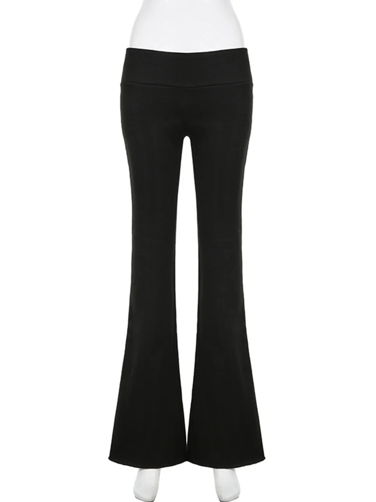 Casual Sexy Basic Solid Flare Pants Y2K Slim Low-Waisted Boot Cut Pants Women 2024 Autumn Spring Fashion Streetwear Lady