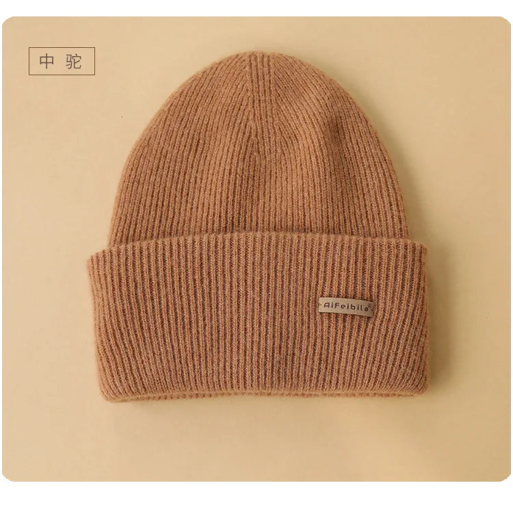 100% Merino Wool Double-Sided Beanie for Men Women Thick Soft Warm Winter Skull Caps Solid Color Knitted Beanies Hat