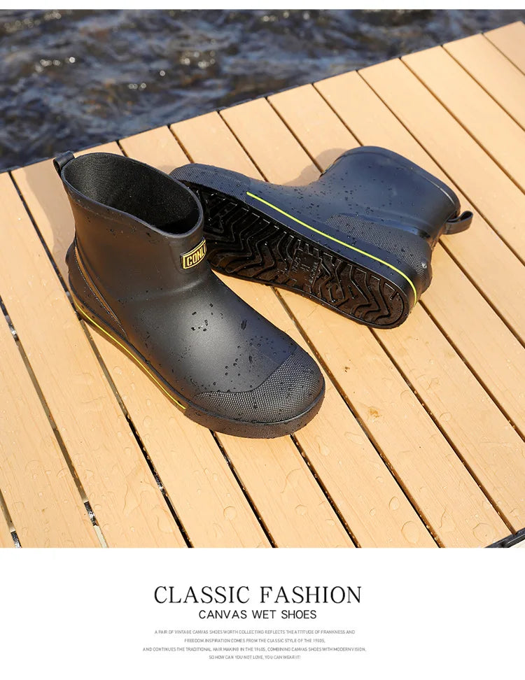 Snow Warm Thick Rain Boots, Kitchen Waterproof and Anti Slip Rain Shoes, Men's Fashionable and Wear-resistant Water Shoes