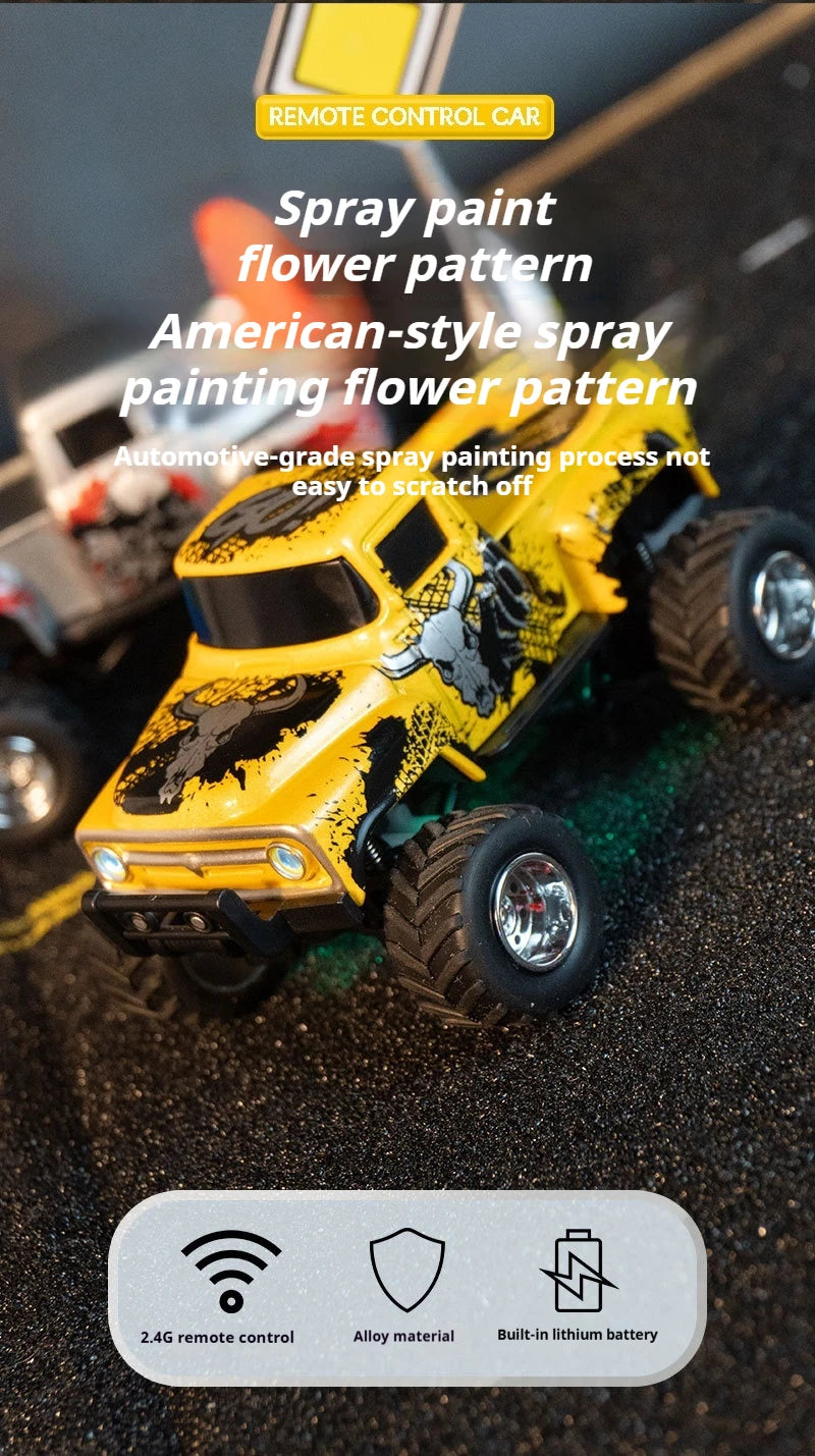 Little Monster 1/64 Rc Car Mini 2.4Ghz Remote Control Cars with Cool Spray Painting Pattern Rc Off-road Vehicle Boy’s Toys Gifts