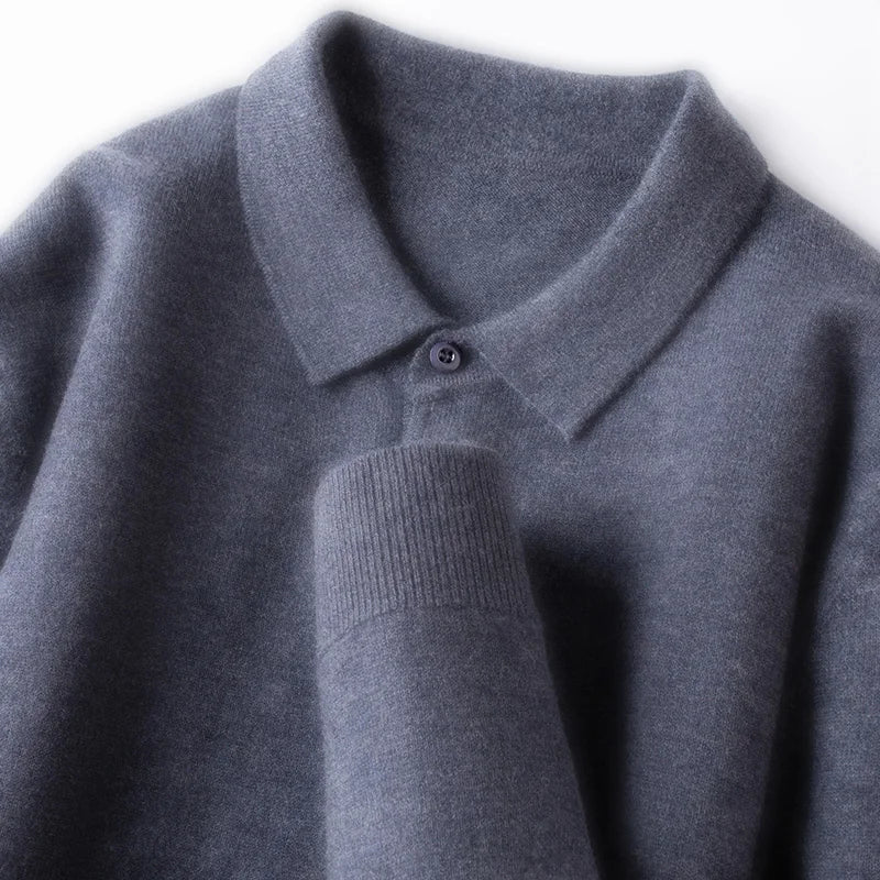100% Australian Merino Wool Sweater, 360g Thickened Anti-Pilling, Polo Collar Gold Quality Pullover