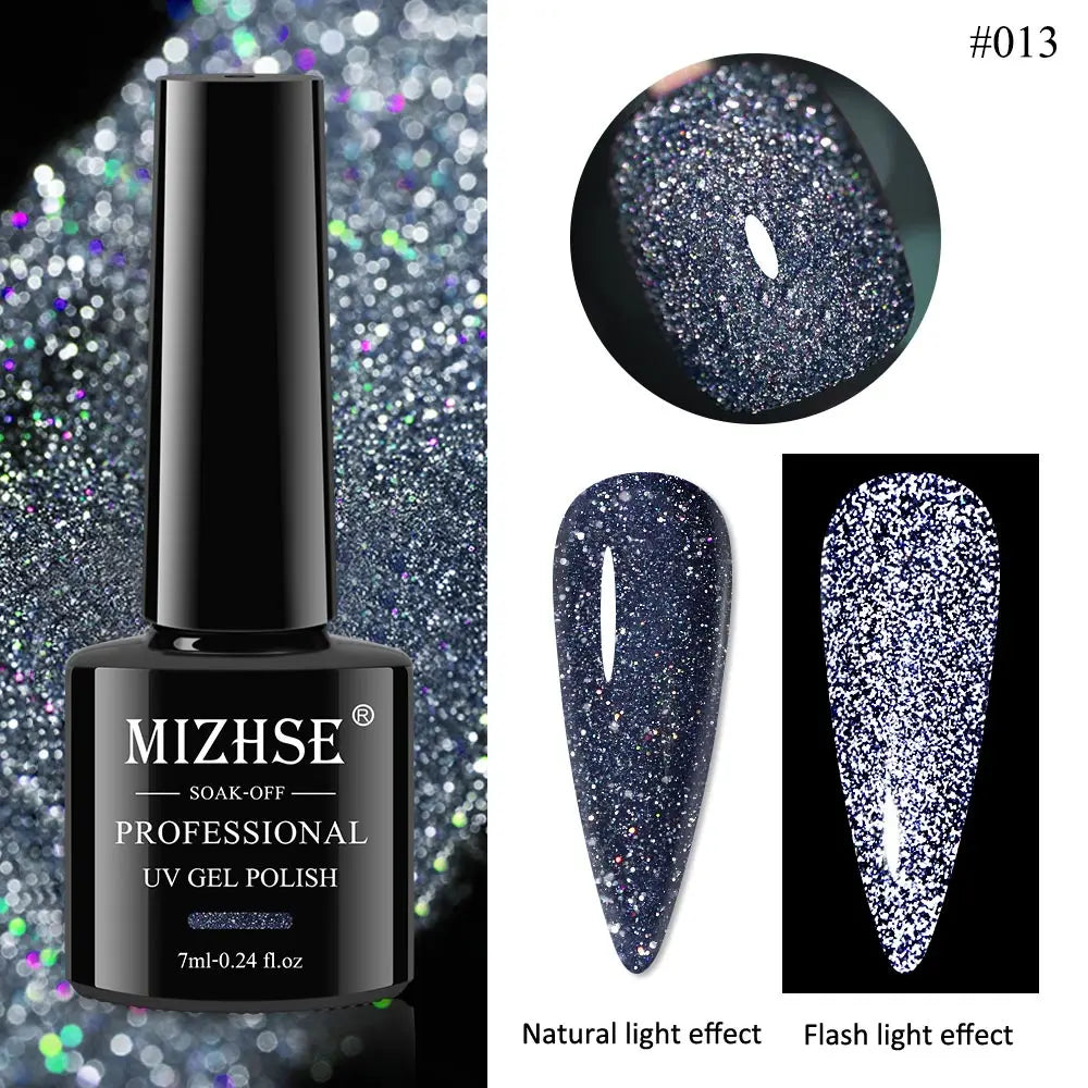 MIZHSE 7ML Reflective Top Coat Gel Nail Polish Shiny Glitter Vernis Semi Permanent Varnish Nail Gel Polish for Manicure Nail Art