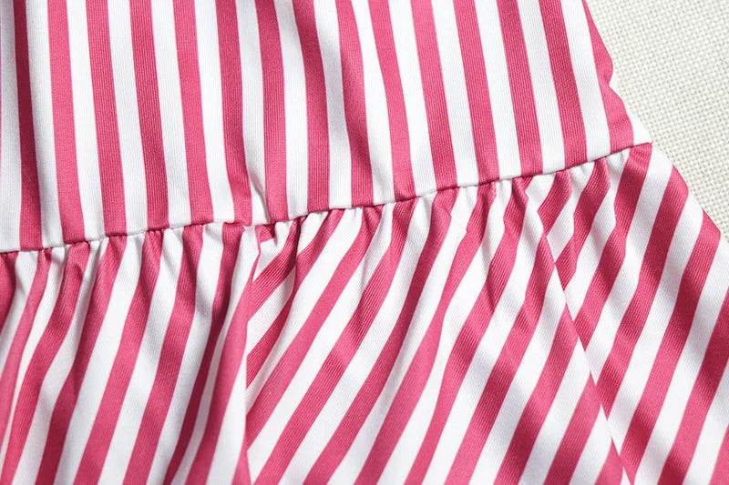 Women's Stripes Print Halterneck Sleeveless A-Line Mini Dress, Backless