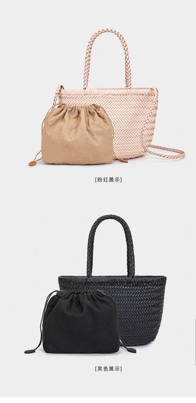 2026 spring new braid bag French basket bag Vintage Boho Gypsy Aztec Ibiza Genuine Leather Messenger Bag  female ins style