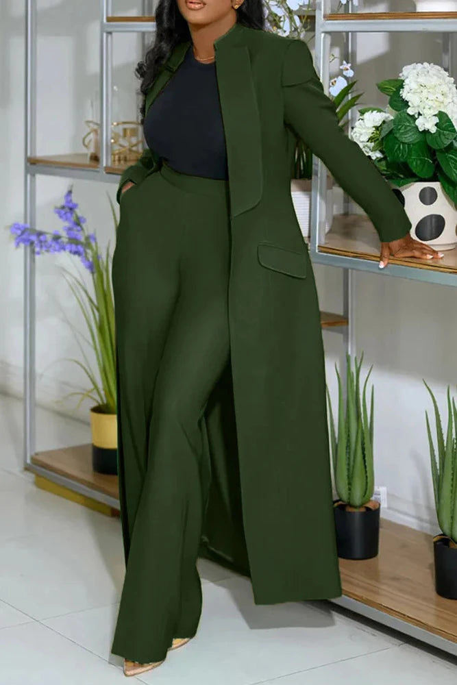 Streetwear Fashion X-Long Blazer Coat and Long Pants Suit 2 Two Piece Set for Women 2025 Spring African Work Business Outfits