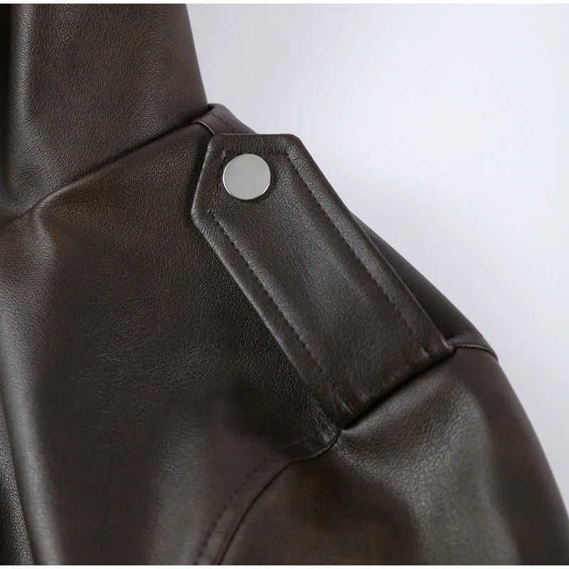 Fashion Lapel Leather Jacket Women's Full Sleeve Slim Solid Zippers Coat 2026 Spring New Lady Edgy Casual High Street Outerwear