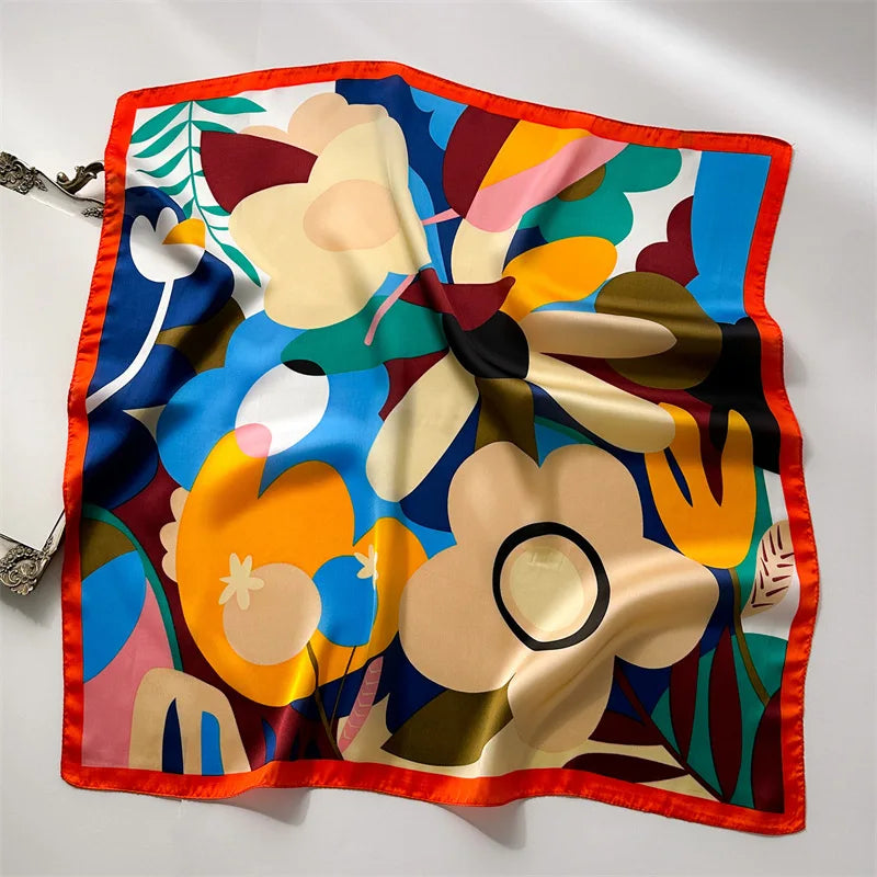 70*70cm Silk Square Scarf Women Soft Flower Print Hairband Foulard Neckerchief Hijab Tie Bag Ribbon Headband Fashion Decoration