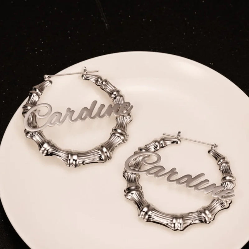A unique 3-in-1 personalized name bamboo earring and necklace set, customized with Halloween decoration inspiration