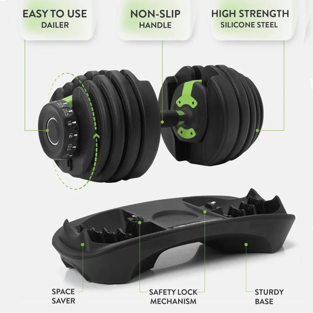 Adjustable Dumbbells Dumbbell Weight Set Home Gym Fitness 52.5lbs with Anti-Slip Handle and Tray for Men