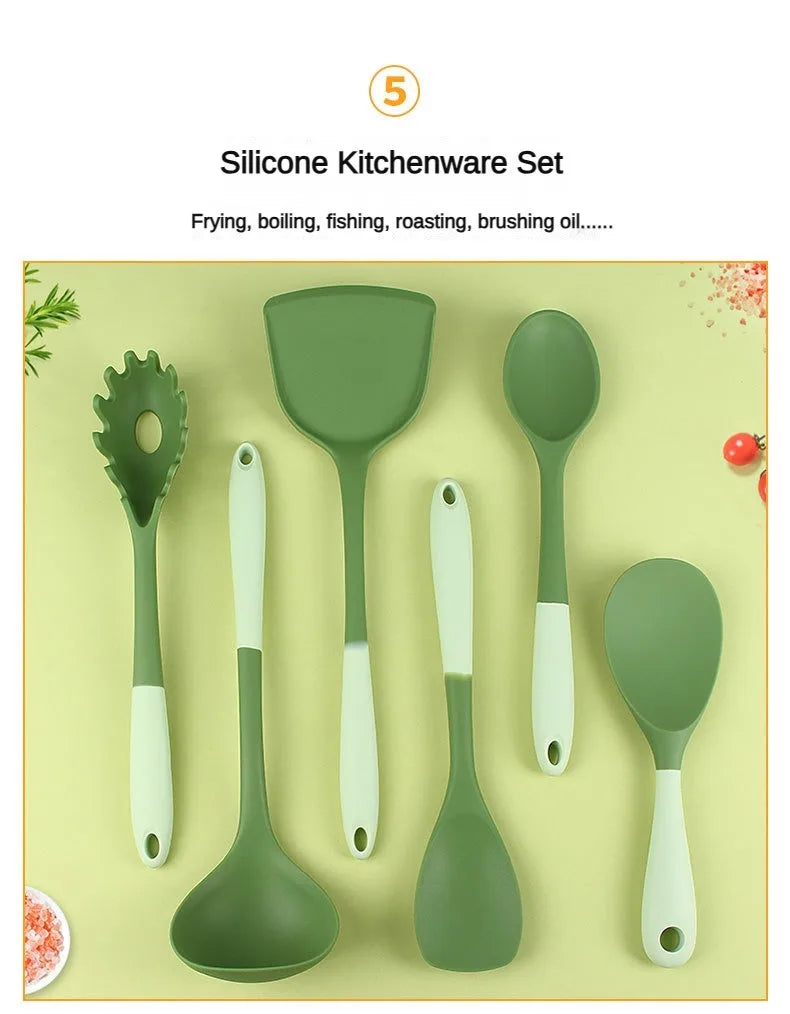 6-Piece Silicone Kitchen Utensil Set: Chinese Spatula, Soup Ladle, Slotted Turner, Pasta Spoon, Salad & Honey Scrapers for Non-S