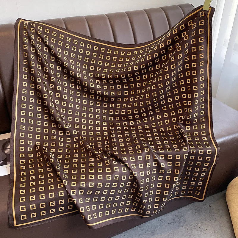 Luxury Letter Print Twill Silk Hair Hijab Scarf Women 90cm Sunscreen Shawl Wraps Headband Foulard Bandana Echarpe New