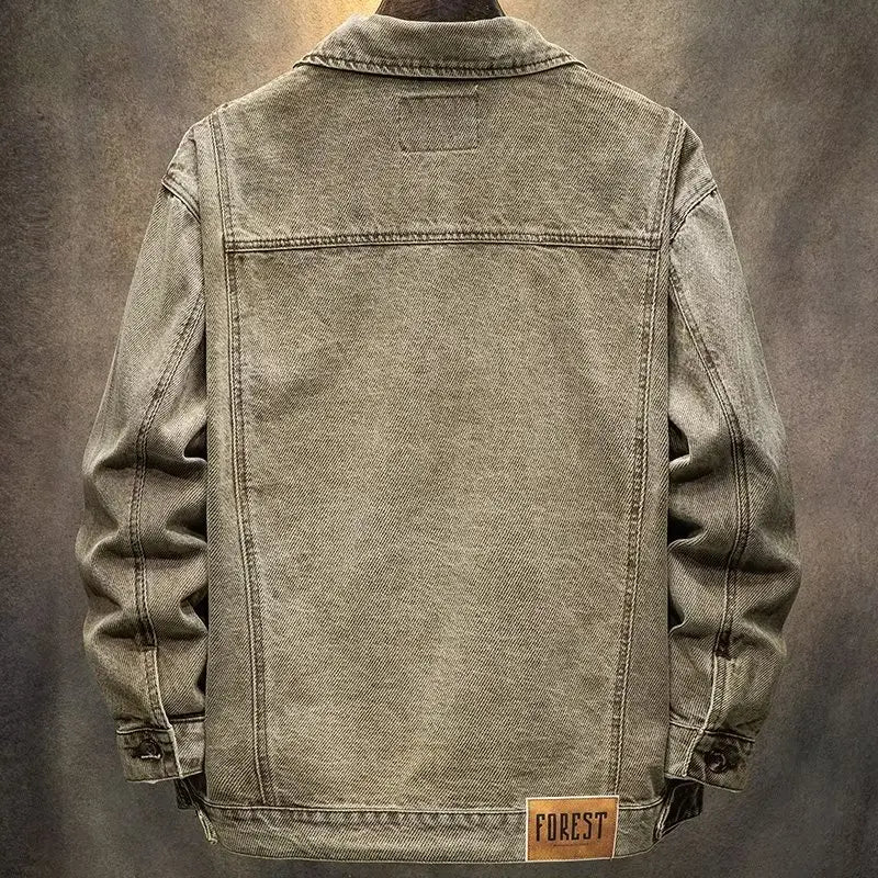 Stylish Versatile Men's Denim Jacket Autumn Spring Trendy Korean Version Casual Long Sleeve Standard Fit Outerwear Coat