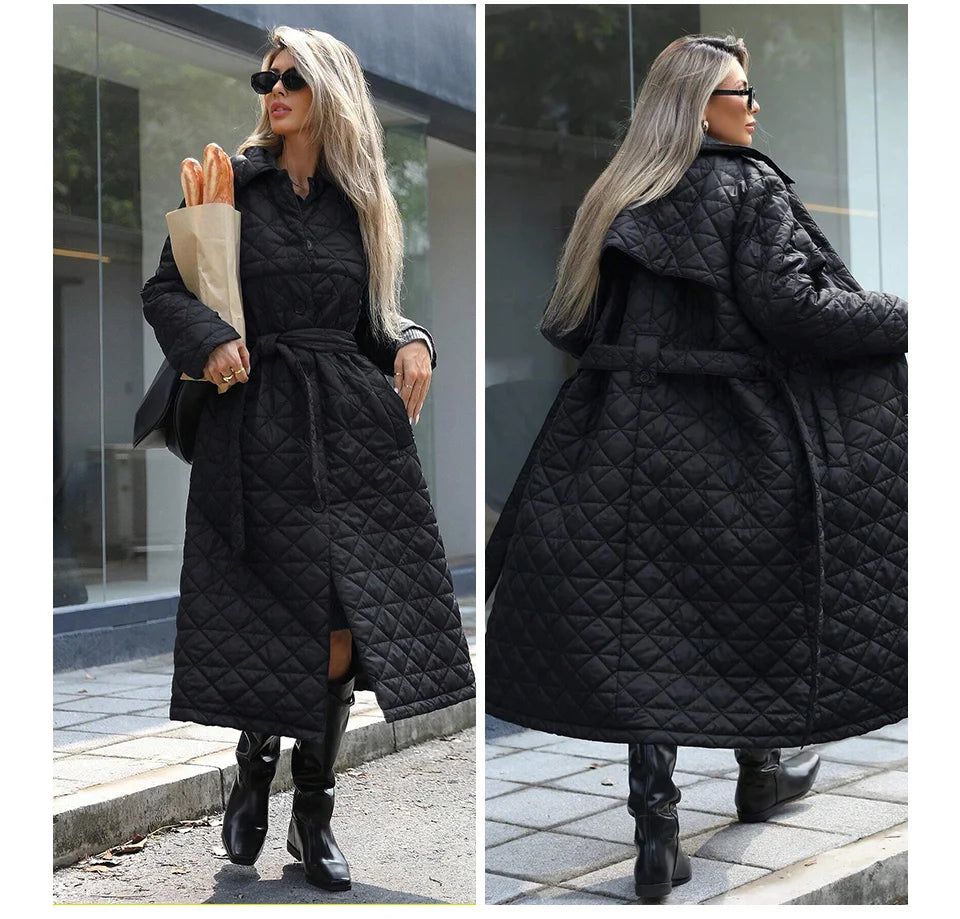 Conciso Women's Coat Spring Autumn Solid Color Lapel Gathered Waist Office Versatile Parka Long Belt Diamondback Jacket M25002
