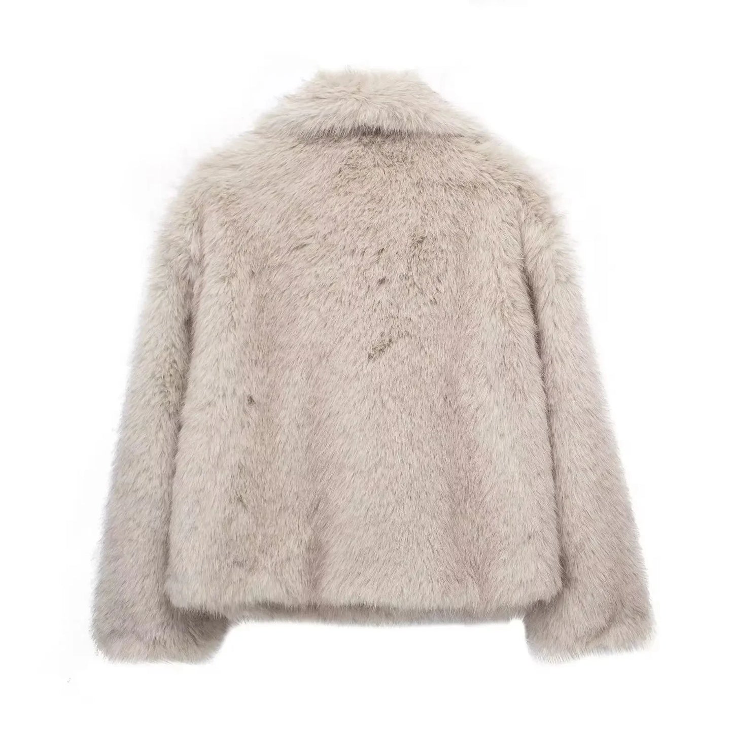 HH Women Fashion Faux Fur Jacket Vintage Turn-Down Collar Long Sleeve Coat Autumn Winter Woman Elegant Streetwear