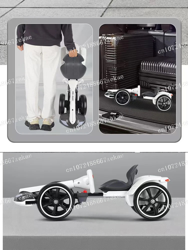 Karting electric four wheeled cart, foldable and seatable, portable and lightweight, no installation required