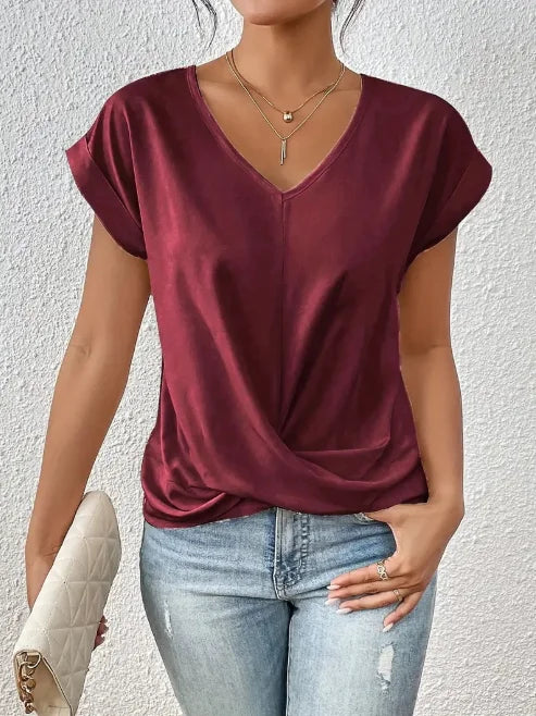 Sexy V Neck Short Sleeve Shirt Blouse Tops Office Lady Spring Summer Casual Loose Solid White Tshirt For Women 2024 Female Tees
