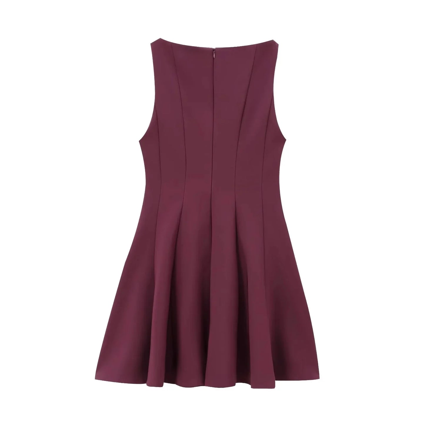 KONDALA Vintage Casual Chic  Women Dress Solid Sleeveless O-Neck Zipper Mini Dress New Fashion 2025 Spring Summer Female Dress