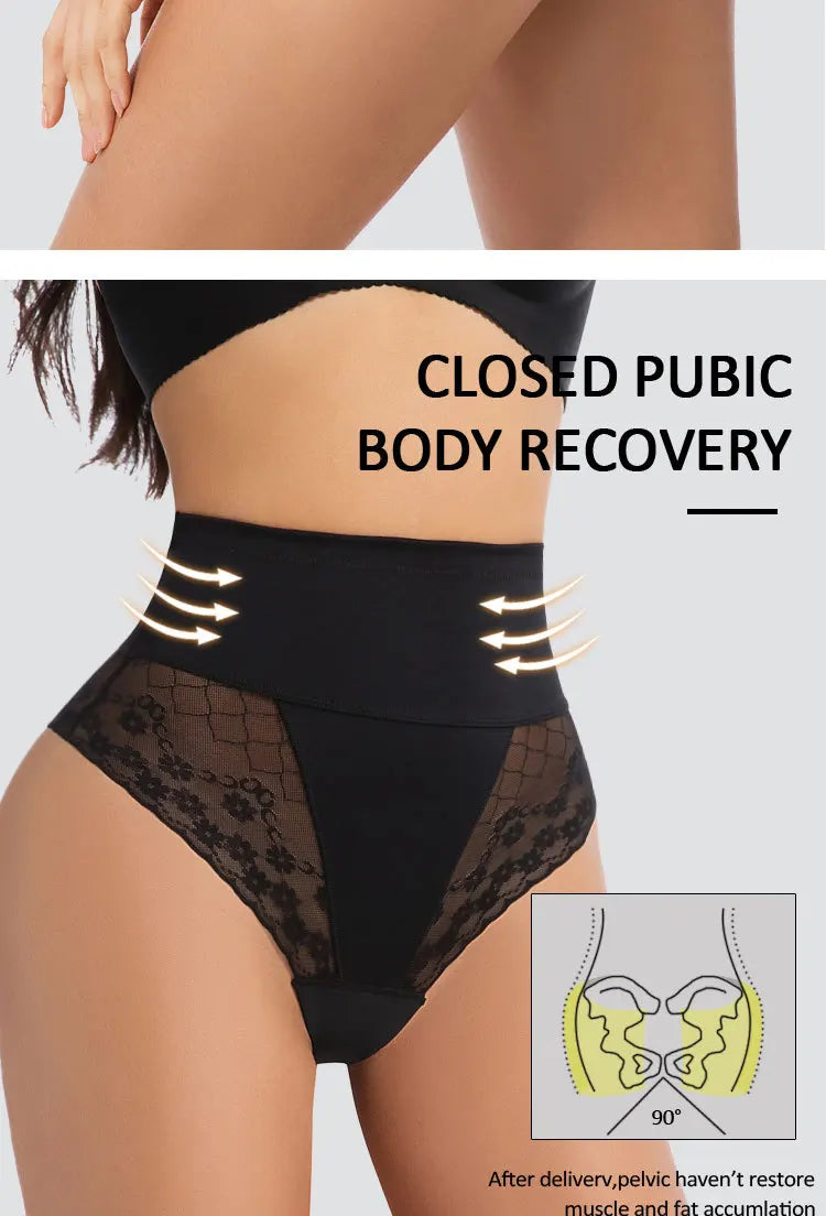 High Waist Tummy Control Women Seamless Panties Sexy Flroal Lace Splicing Thongs Tight Elastic Breathable Soft Lingerie